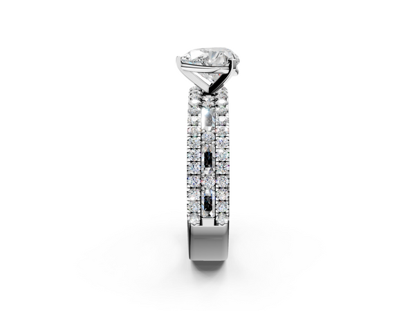 Sterling Silver Heart-Shaped Baguette Side Stone Engagement Ring Setting with Pave and Channel Band