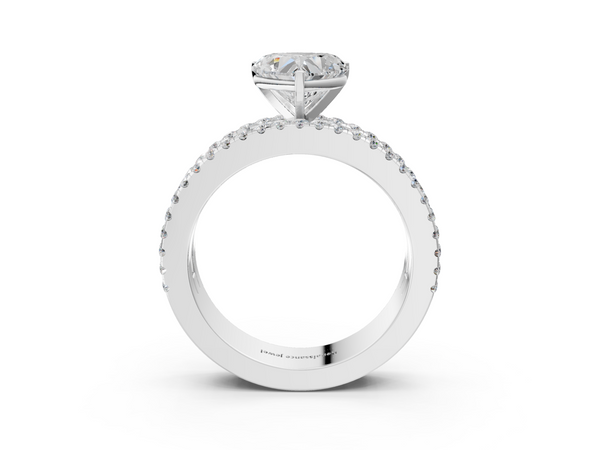 Sterling Silver Heart-Shaped Baguette Side Stone Engagement Ring Setting with Pave and Channel Band
