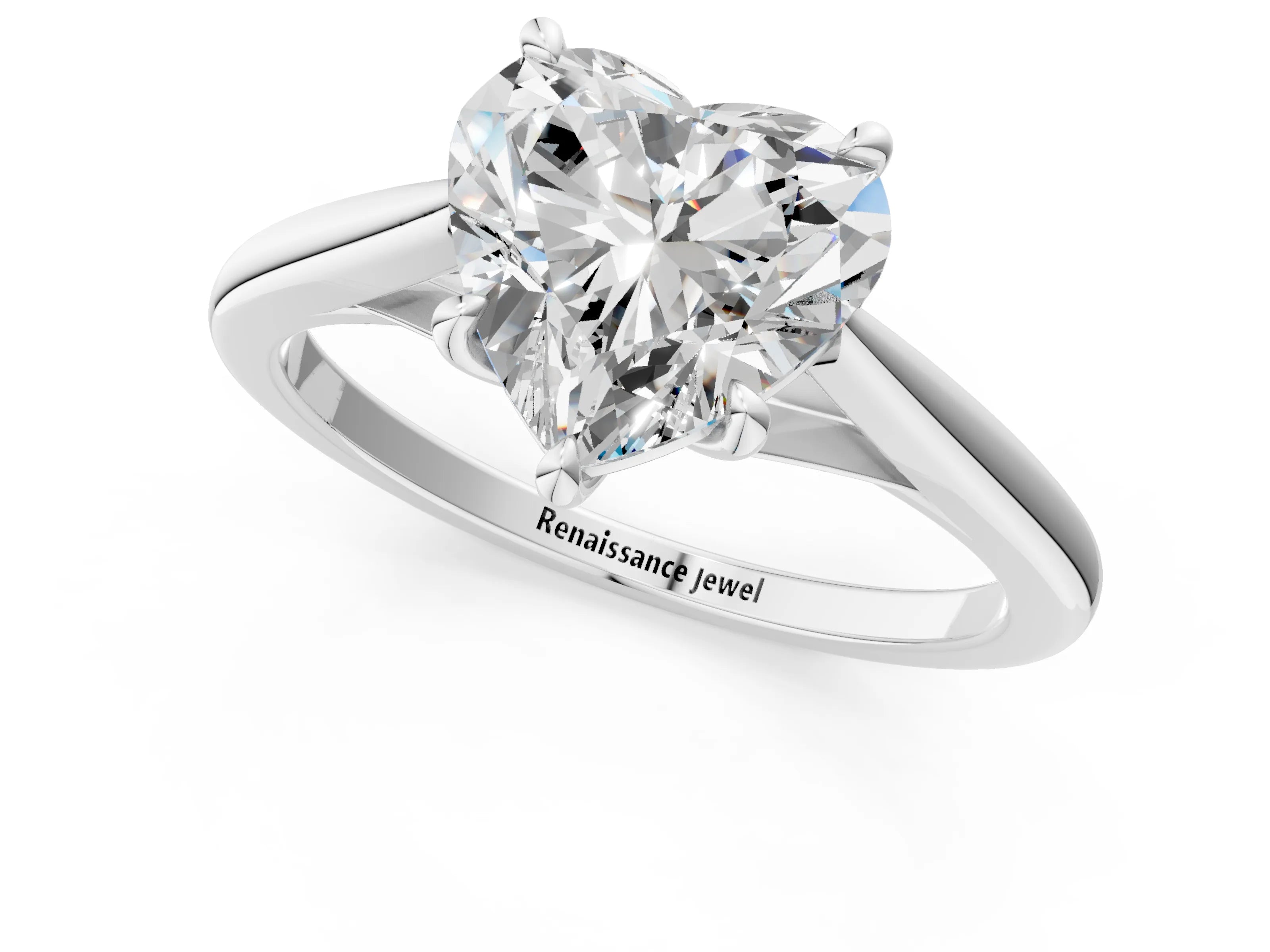 White gold Heart Solitaire Engagement Ring with Four-Prong Setting and Classic Band 1