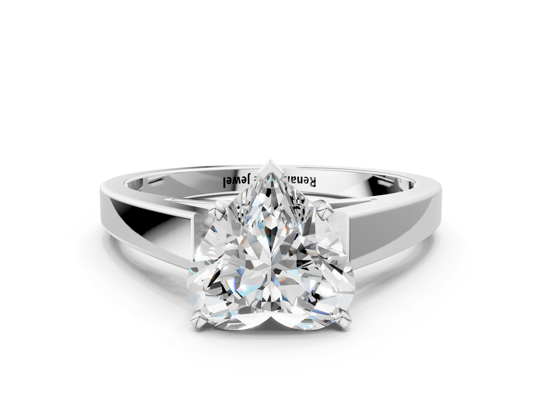White gold Heart Solitaire Engagement Ring with Four-Prong Setting and Tapered Band_4