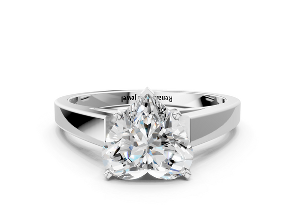 White gold Heart Solitaire Engagement Ring with Four-Prong Setting and Tapered Band