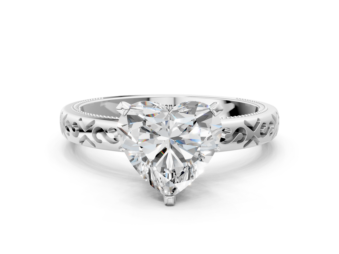 White gold Heart Solitaire Engagement Ring with Scrollwork Band and Four-Prong Setting_168
