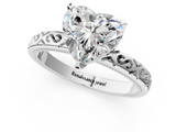 White gold Heart Solitaire Engagement Ring with Scrollwork Band and Four-Prong Setting_169