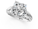 White gold Heart Solitaire Filigree Engagement Ring with Halo and Prong Setting_76