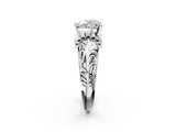 White gold Heart Solitaire Filigree Engagement Ring with Halo and Prong Setting_77