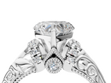 White gold Heart Solitaire Filigree Engagement Ring with Halo and Prong Setting_79