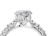 White gold Heart Solitaire Floral Milgrain Engagement Ring_35