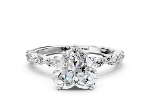 White gold Heart Solitaire Marquise Side Stone Prong Setting Ring_53