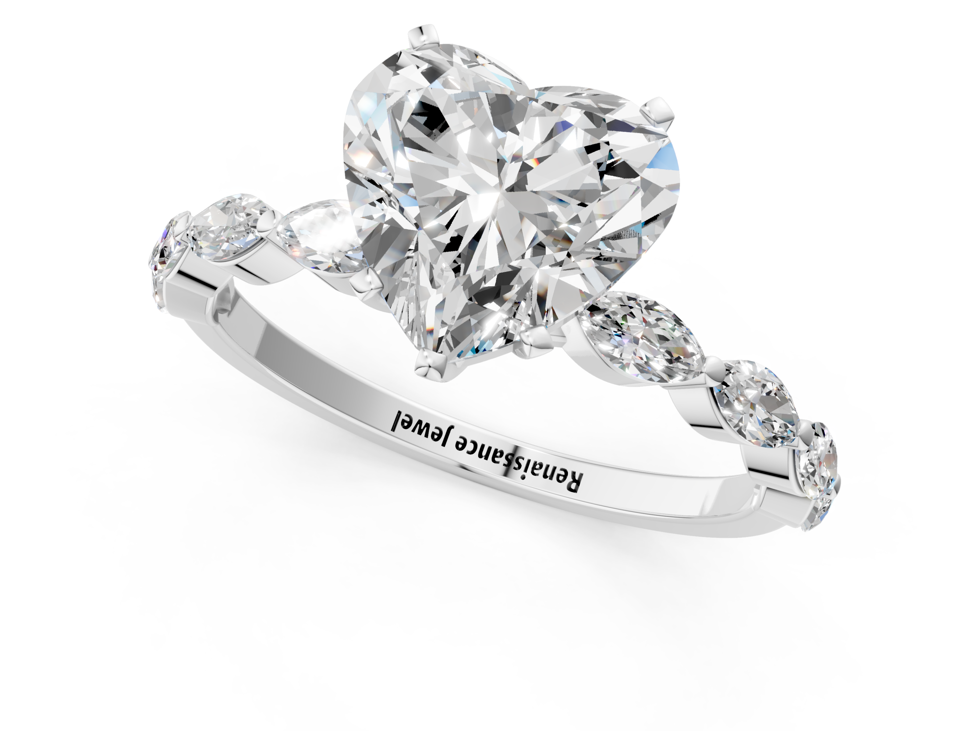 White gold Heart Solitaire Marquise Side Stone Prong Setting Ring_54