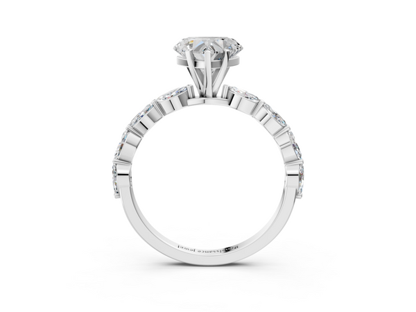 White Gold Heart-Shaped Engagement Ring Setting with Marquise Side Stones Along the Band