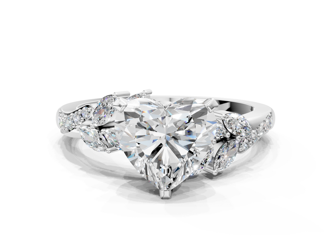 White gold Heart Solitaire Marquise Twist Band with Six-Prong Setting_58
