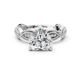 White gold Heart Solitaire Milgrain Diamond Engagement Ring with Bezel and Marquise Band_148