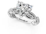 White gold Heart Solitaire Milgrain Diamond Engagement Ring with Bezel and Marquise Band_149