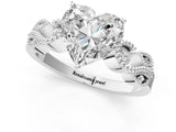 White gold Heart Solitaire Milgrain Leaf Band with Prong Setting_4