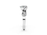 White gold Heart Solitaire Milgrain Leaf Band with Prong Setting_5