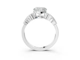 White gold Heart Solitaire Milgrain Leaf Band with Prong Setting_6