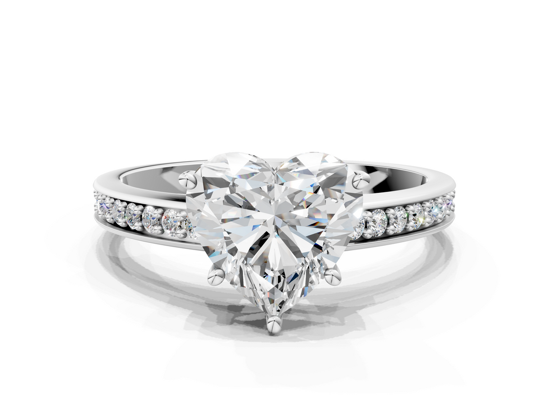 White gold Heart Solitaire Pavé Band Prong Setting Ring_20