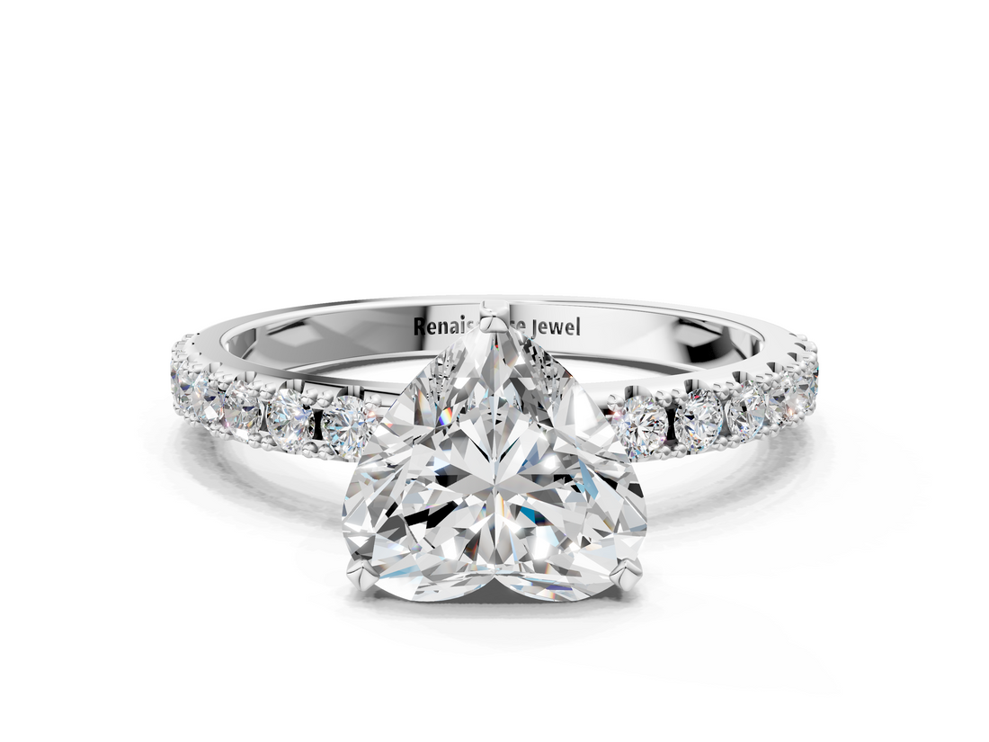 White gold Heart Solitaire Pavé Band with Four-Prong Setting_201