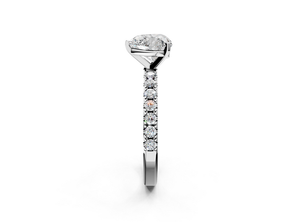 White Gold Heart-Shaped Solitaire Engagement Ring Setting with Large-Stone Scalloped Pave Band