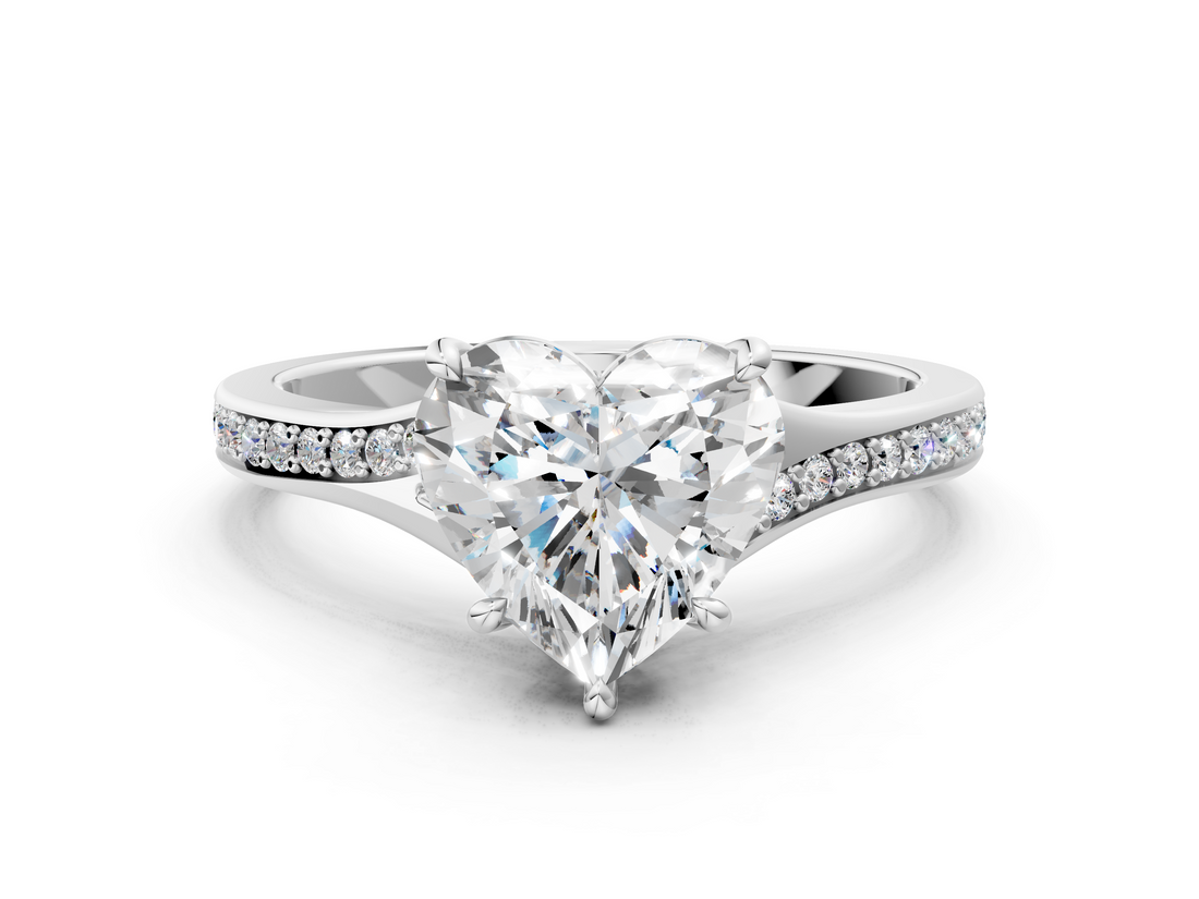 White gold Heart Solitaire Pavé Band with Four-Prong Setting_73