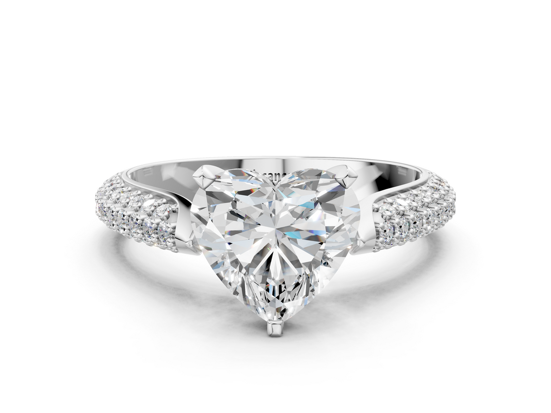 White gold Heart Solitaire Pavé Diamond Engagement Ring with Four-Prong Setting_196