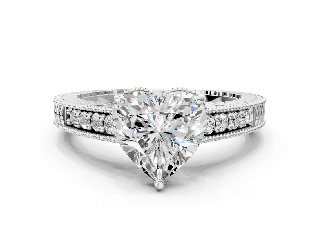 White gold Heart Solitaire Pavé Diamond Milgrain Engagement Ring with Four-Prong Setting_21