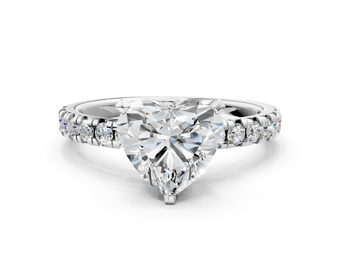 White gold Heart Solitaire Pave Diamond Engagement Ring with Four-Prong Setting_353