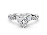 White gold Heart Solitaire Pave Diamond Engagement Ring with Four-Prong Setting_353