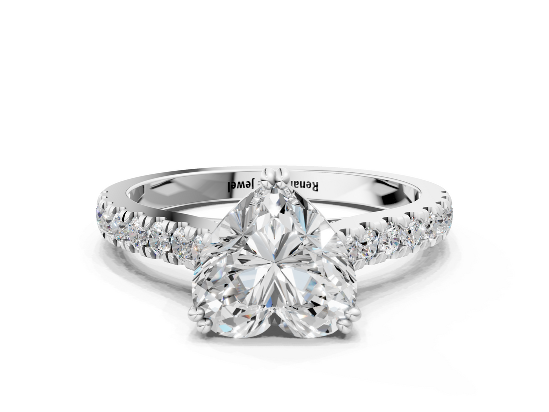 White gold Heart Solitaire Pave Diamond Engagement Ring with Prong Setting_55