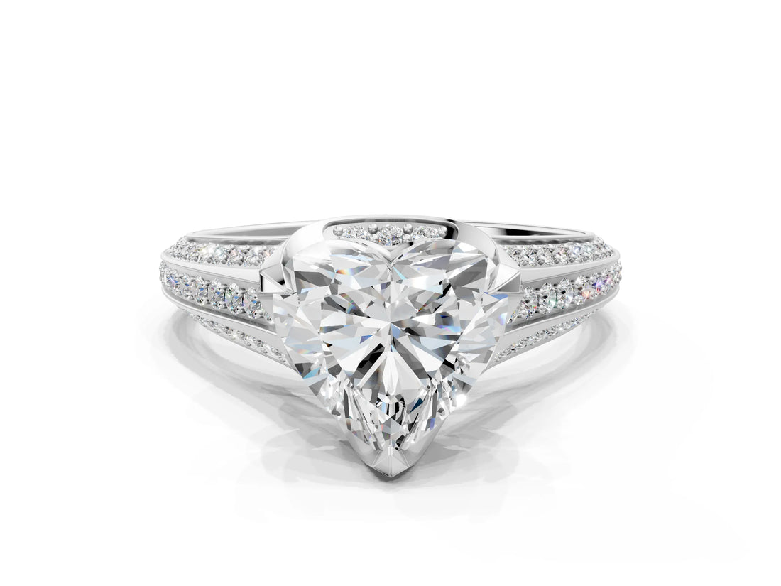 White gold Heart Solitaire Pave Split Shank Ring with Four-Prong Setting_81