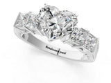 White gold Heart Solitaire Princess Side Stone Engraved Band Prong Setting Ring_4