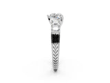 White gold Heart Solitaire Princess Side Stone Engraved Band Prong Setting Ring_5
