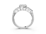 White gold Heart Solitaire Princess Side Stone Engraved Band Prong Setting Ring_6