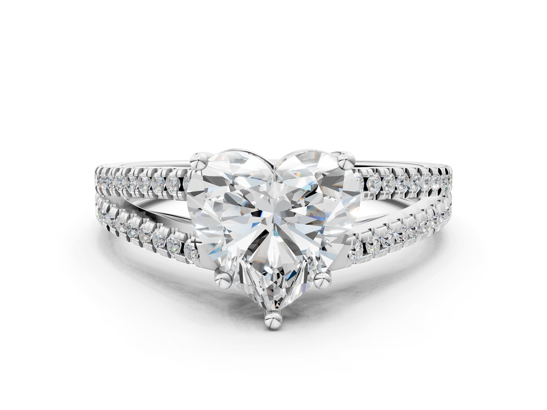 White gold Heart Solitaire Split Shank Pavé Diamond Engagement Ring_306