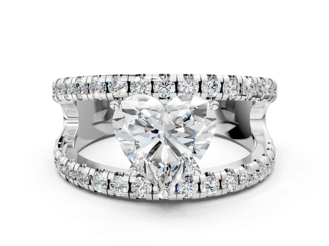 White gold Heart Solitaire Split Shank Pave Diamond Ring_44