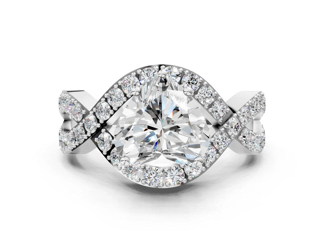 White gold Heart Solitaire Twist Band Pavé Diamond Engagement Ring_87