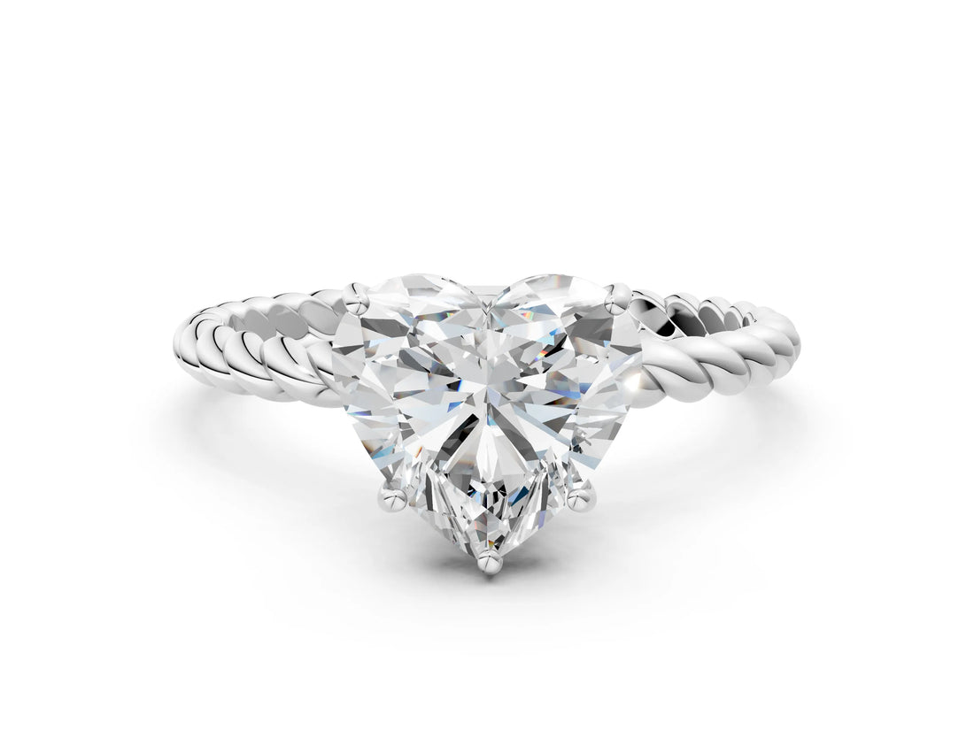 White gold Heart Solitaire Twist Band Ring with Four-Prong Setting_12