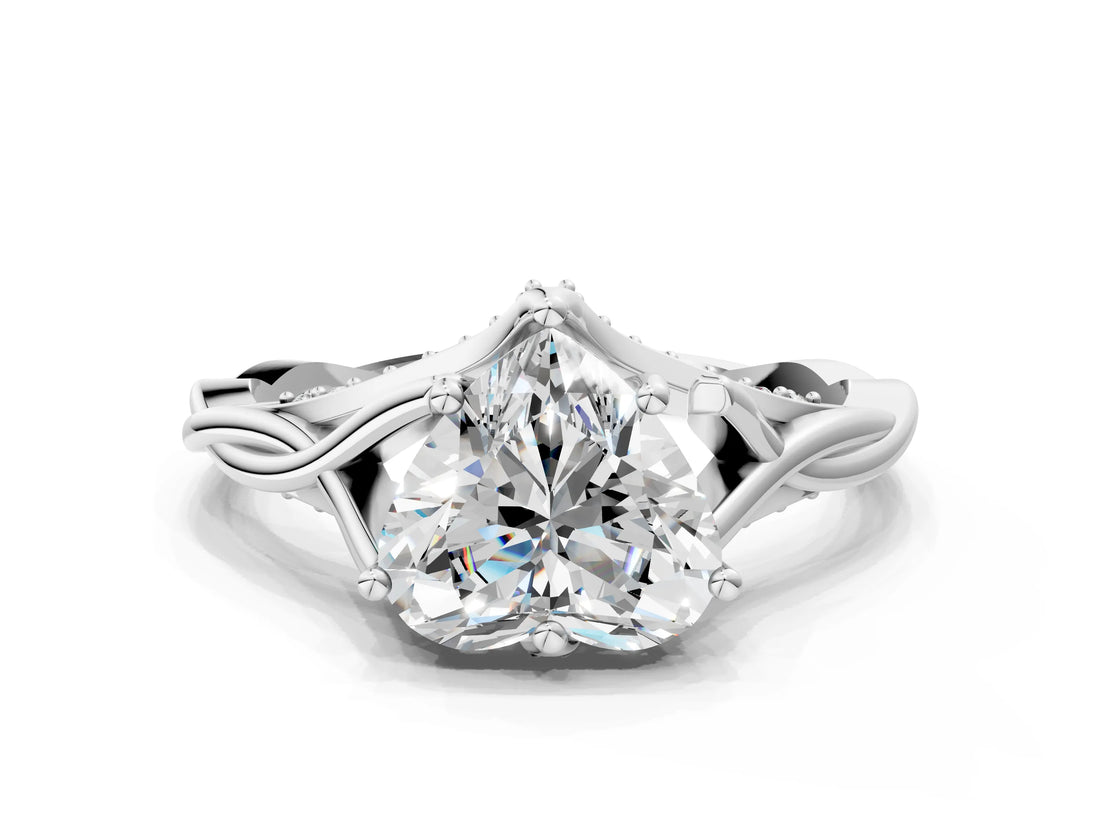White gold Heart Solitaire Twist Band Six-Prong Setting