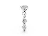 White gold Heart Solitaire Twist Band with Leaf Prong Setting 2