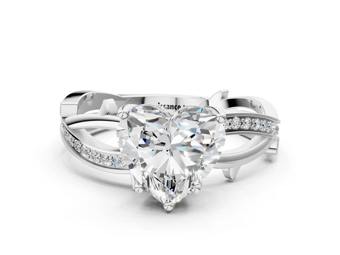 White gold Heart Solitaire Twist Band with Pavé Accents and Four-Prong Setting_20