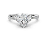 White gold Heart Solitaire Twist Band with Pavé Diamonds and Four-Prong Setting_92
