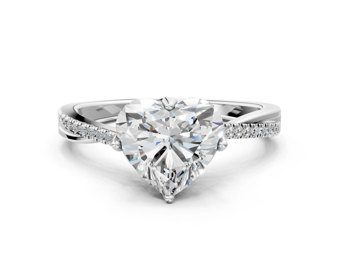 White gold Heart Solitaire Twist Band with Pavé Diamonds and Four-Prong Setting_93