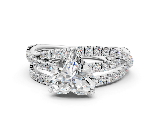 White gold Heart Solitaire Twist Band with Pavé Setting and Four-Prong Setting