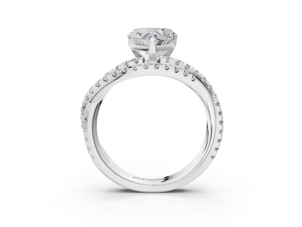 White gold Heart Solitaire Twist Band with Pavé Setting and Four-Prong Setting
