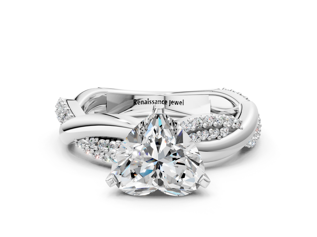 White gold Heart Solitaire Twist Band with Pave Prong Setting_46