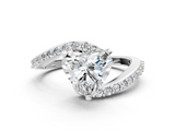 White gold Heart Solitaire Twist Band with Pave Set Diamonds and Four-Prong Setting_110