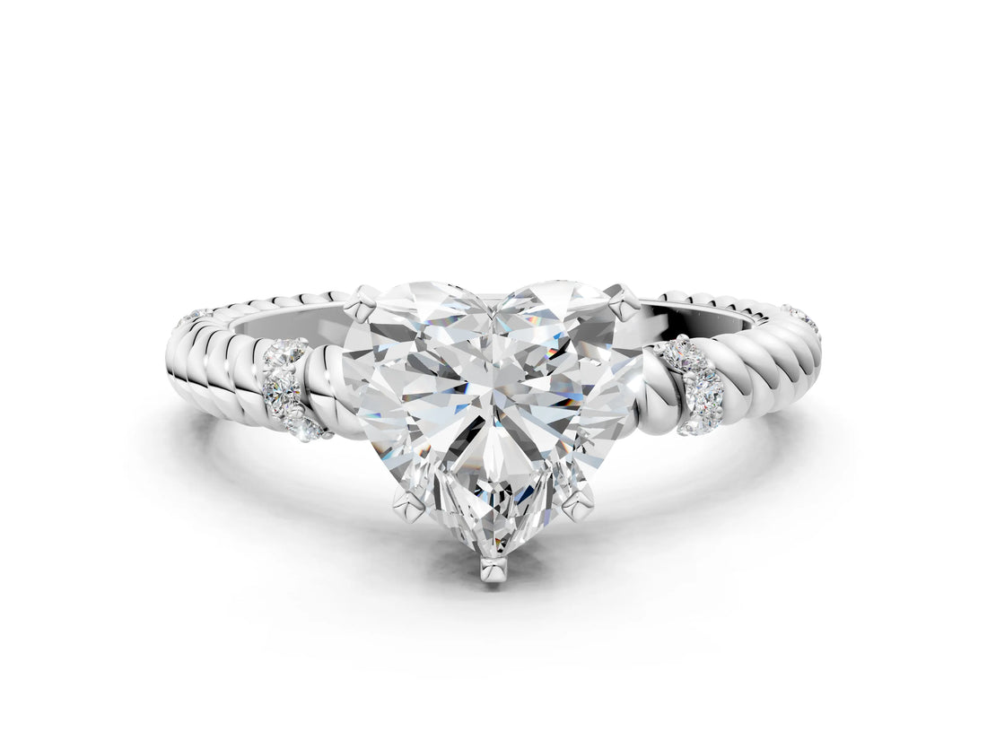 White gold Heart Solitaire Twisted Band Prong Set Engagement Ring_71