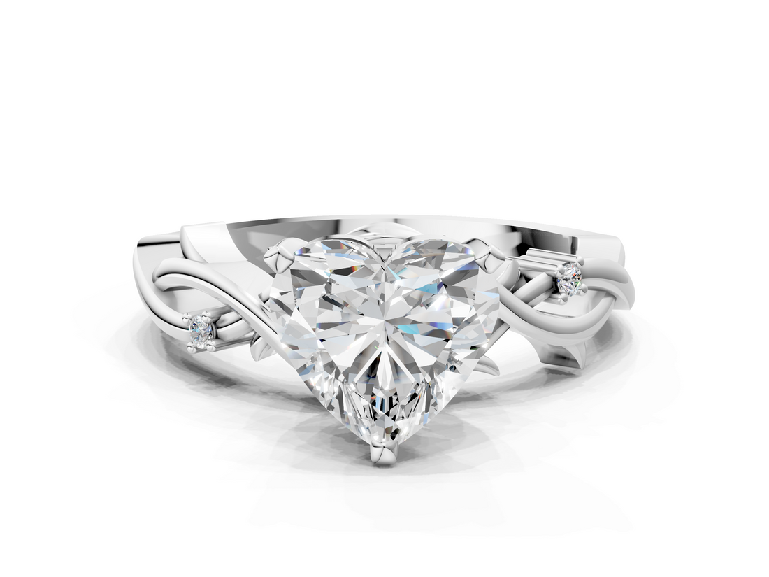 White gold Heart Solitaire Twisted Band Prong Setting Ring_222