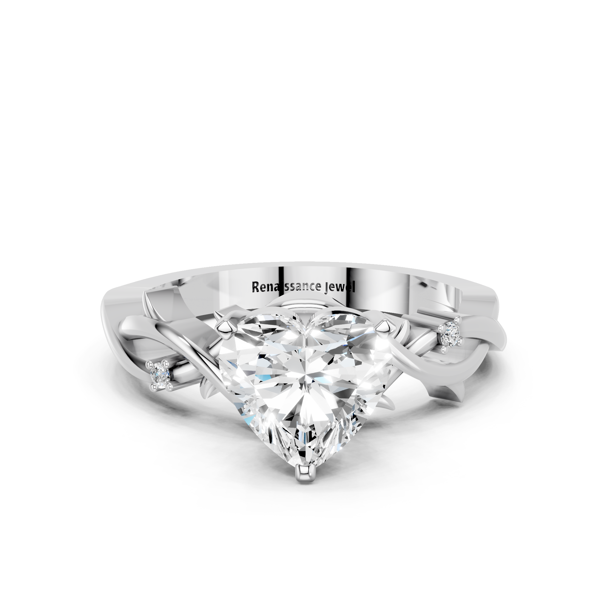 White gold Heart Solitaire Twisted Band Prong Setting Ring_46