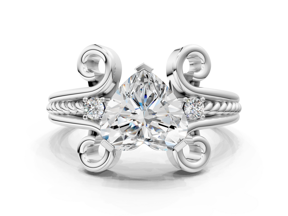 White gold Heart Solitaire Twisted Band Scroll Prong Ring_3